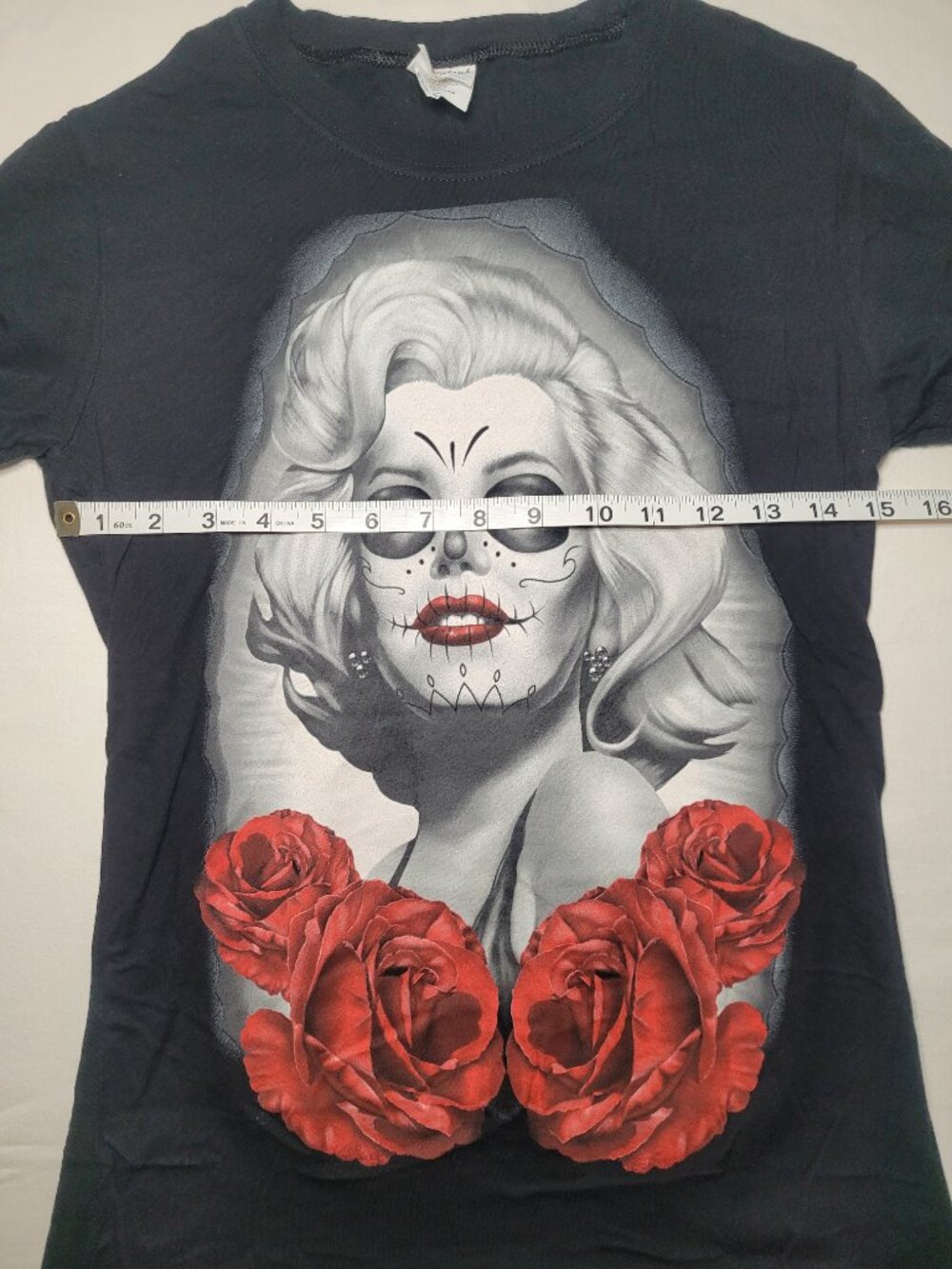 Marilyn Monroe Day of the Dead Sugar Skull T Shirt Red Rose Tattoo Style Medium - Picture 7 of 8